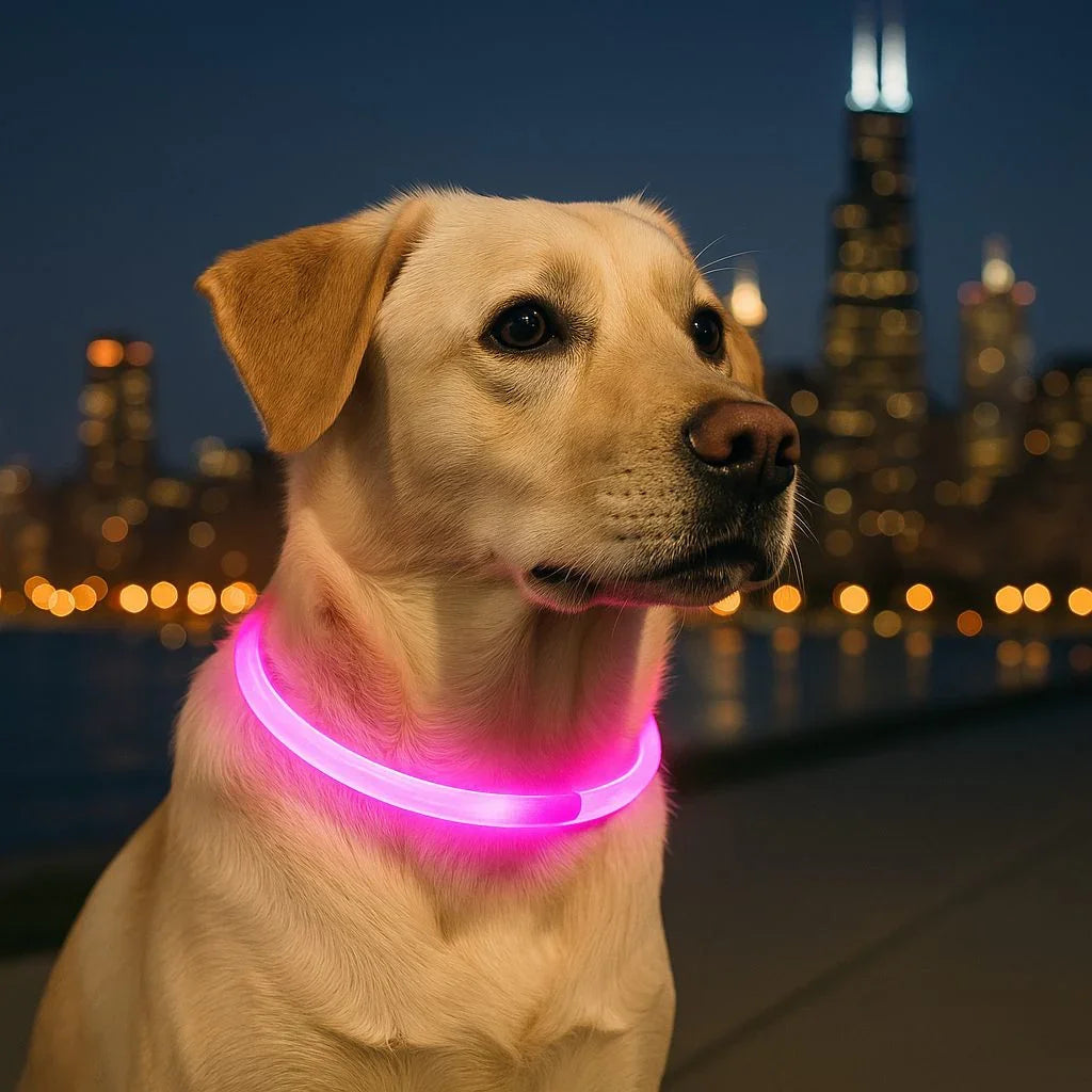 Collier-lumineux-chien-rose-FlashyPaw