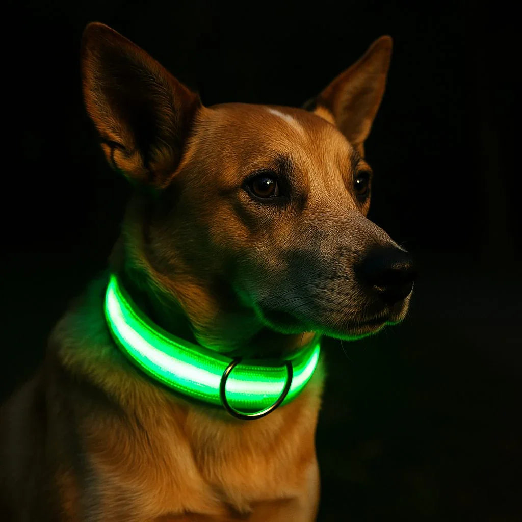 Collier-lumineux-chien-Vert-GlowPaw